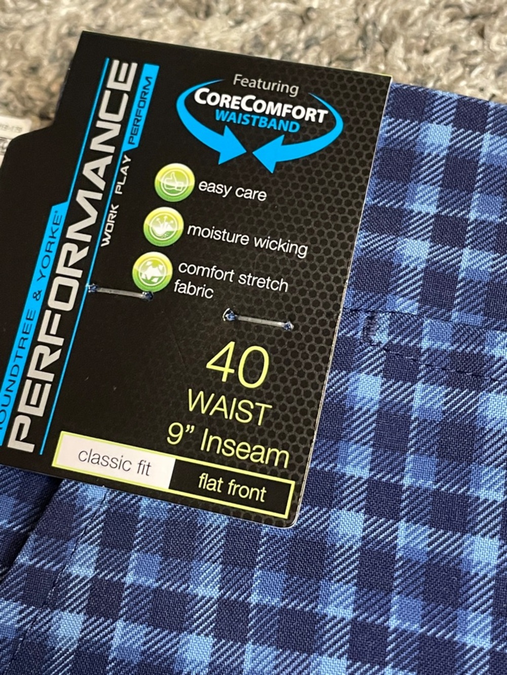 Roundtree & Yorke Performance Blue Plaid Golf Hybrid Shorts 40 Waist 9" Inseam - Picture 2 of 8